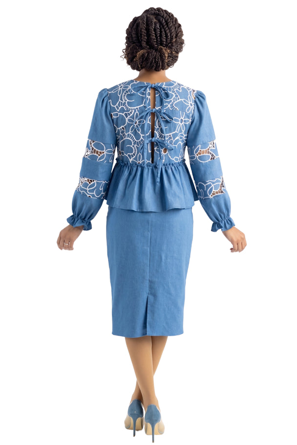 Embroidered Denim Skirt Suit by Especially Yours