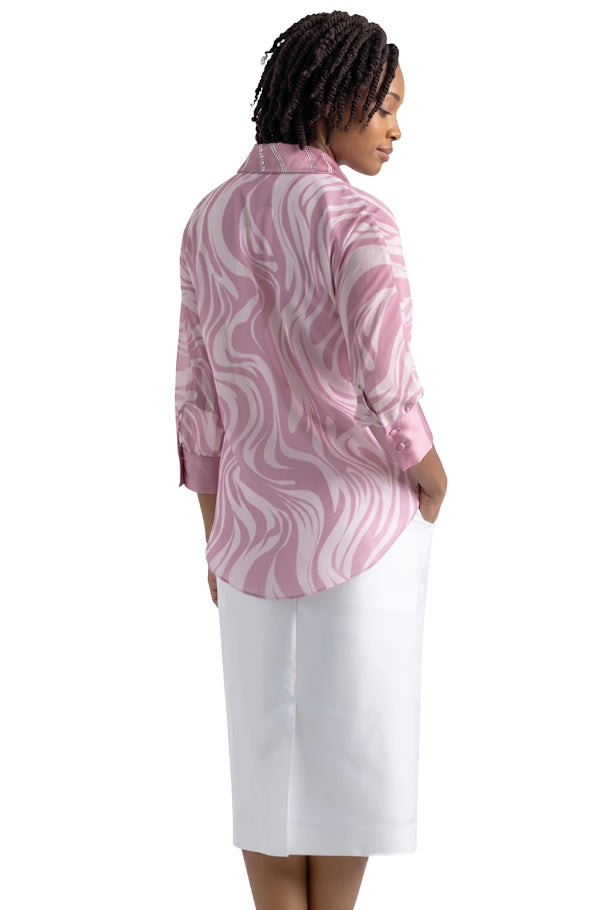 Pink Print Button Shirt by SHARZ B. LONDON