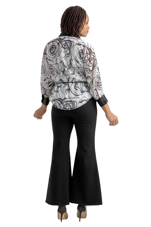 Abstract Print Tie Waist Blouse by SHARZ B. LONDON