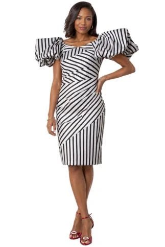 Dramatic Striped Midi Dress with Statement Sleeves - 9758 - Especially Yours