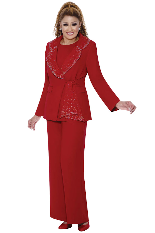 Crepe Pantsuit Rhinestone Trim Rounded Collar Jacket by Dorinda Clark Cole