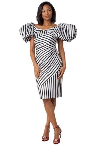 Dramatic Striped Midi Dress with Statement Sleeves - 9758 - Especially Yours