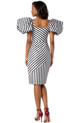 Dramatic Striped Midi Dress with Statement Sleeves - 9758 - Especially Yours