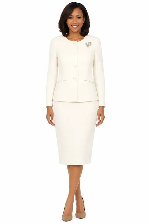 Classic Tailored 2pc Skirt Suit with Brooch-Plus - Especially Yours