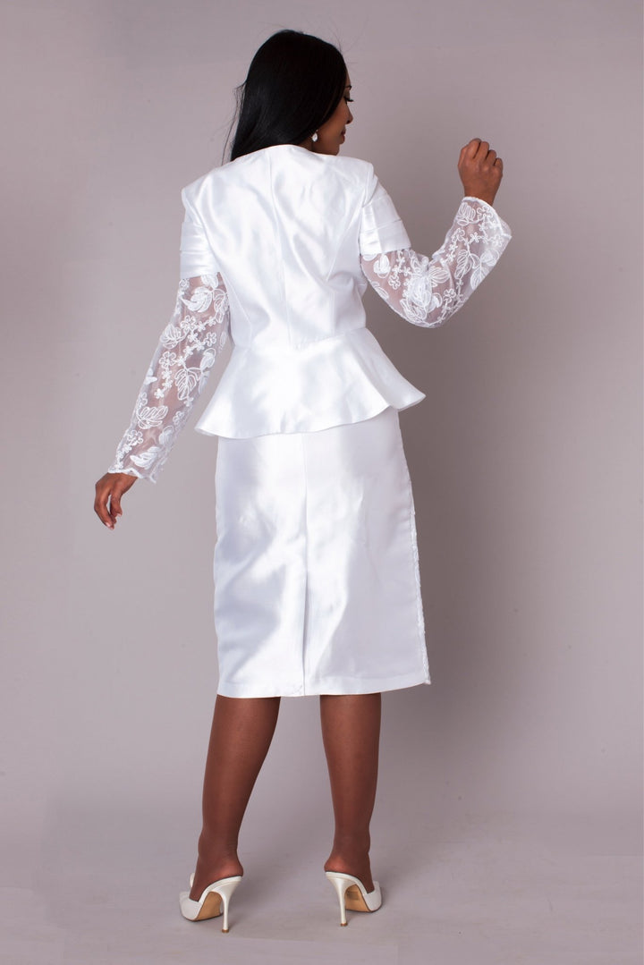 White Peplum Church Dress with Lace - 4995 - Especially Yours
