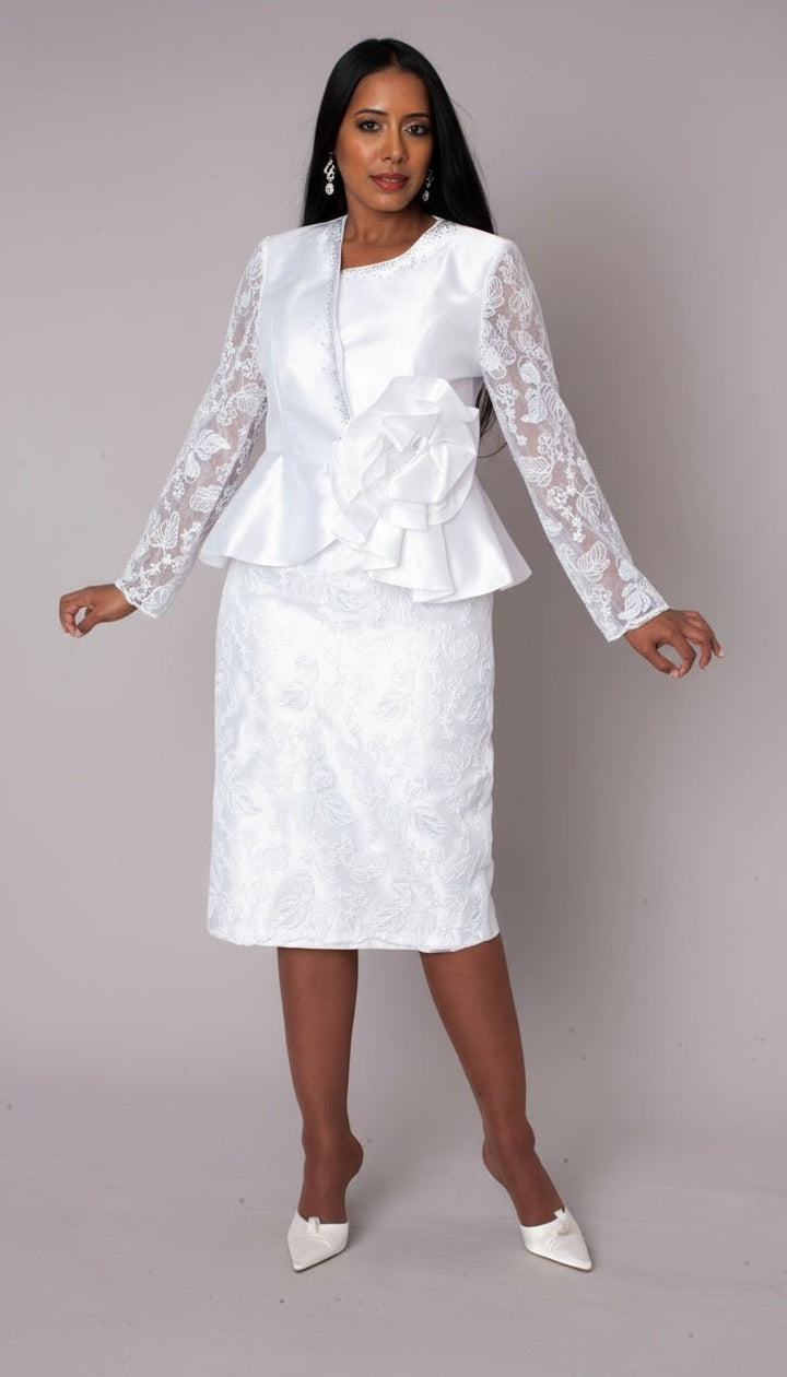 White Peplum Church Dress with Lace - 4995 - Especially Yours