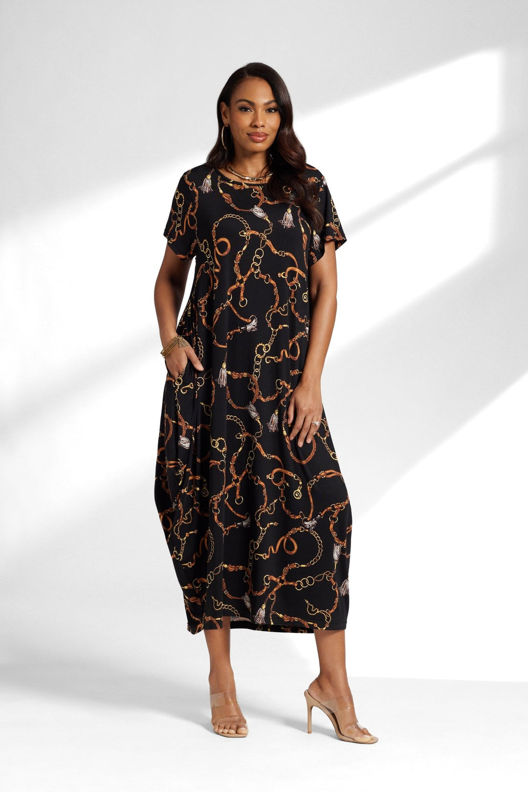 women’s printed maxi dress detail view