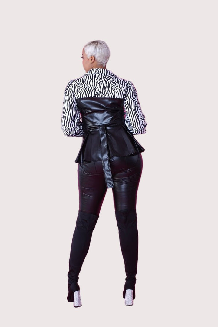 Zebra Print and Leather Peplum Top - 82033 - Especially Yours