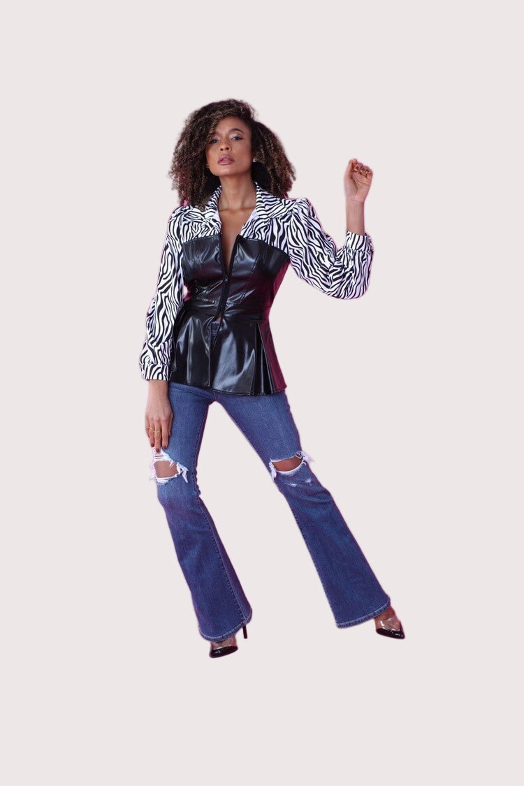 Zebra Print and Leather Peplum Top - 82033 - Especially Yours