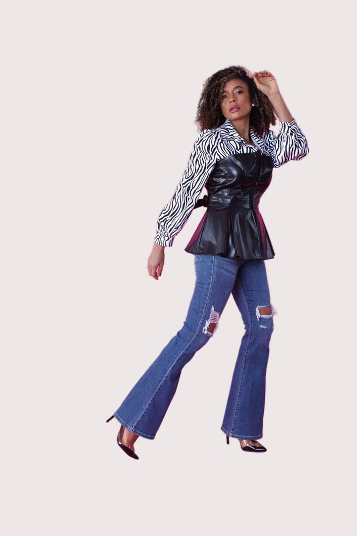 Zebra Print and Leather Peplum Top - 82033 - Especially Yours